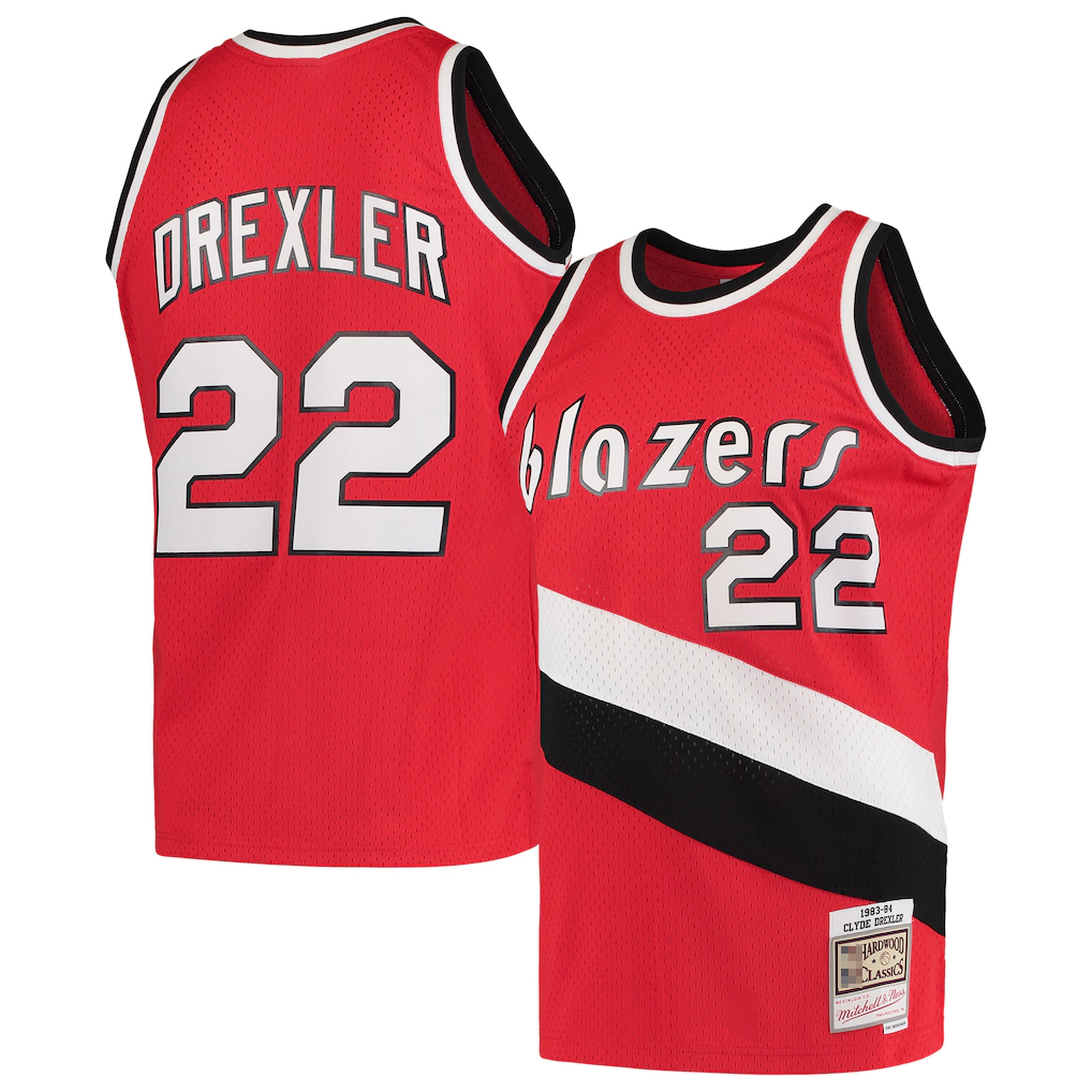 Johmsee PT.Blazers #22 Clyde Drexler Mitchell & Ness Red 1983-1984 Hardwood Classics Swingman Jerseys