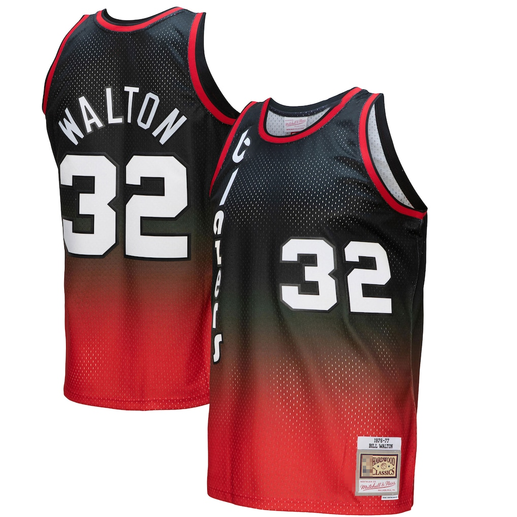 Johmsee PT.Blazers #32 Bill Walton Mitchell & Ness RedBlack 1976--1977 Hardwood Classics Fadeaway Swingman Player Jerseys