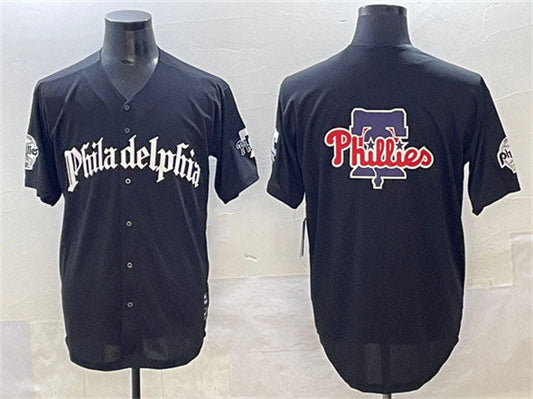 Philadelphia Phillies Team Big Logo Black GOTHIC Vapor Limited Stitched Baseball Jersey