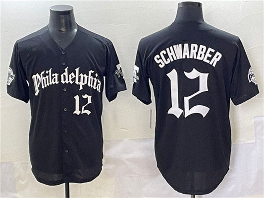 Philadelphia Phillies #12 Kyle Schwarber Black Gothic Vapor Limited Stitched Baseball Jersey