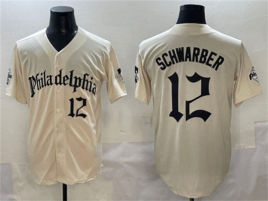 Philadelphia Phillies #12 Kyle Schwarber Cream Gothic Vapor Limited Stitched Baseball Jersey