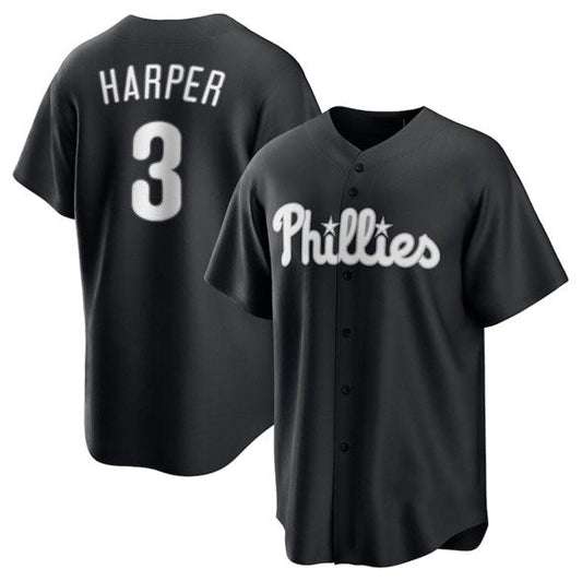 Philadelphia Phillies #3 Bryce Harper Black Lights Out Limited Stitched Baseball Jersey