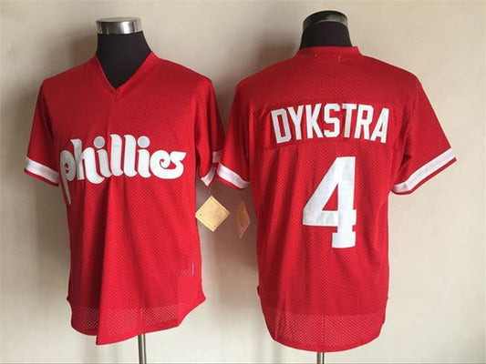 Philadelphia Phillies #4 Lenny Dykstra Mitchell and Ness Red 1991 Throwback Stitched Baseball Jersey
