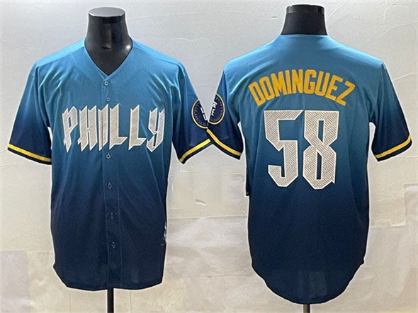 Philadelphia Phillies #58 Seranthony Domínguez Blue 2024 City Connect Limited Stitched Baseball Jersey