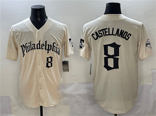 Philadelphia Phillies #8 Nick Castellanos Cream Gothic Vapor Limited Stitched Baseball Jersey