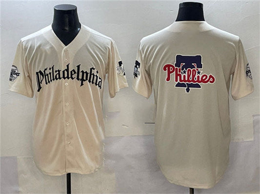 Philadelphia Phillies Team Big Logo Cream Gothic Vapor Limited Stitched Baseball Jersey