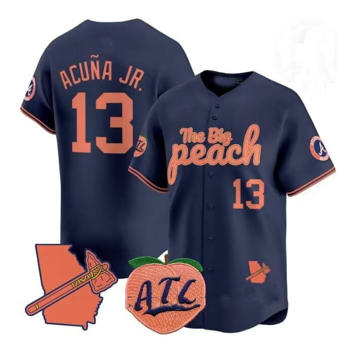 Johmsee A.Braves #13 Ronald Acuna Jr. NavyThe Big Peach Vapor Stitches Personalized Jersey