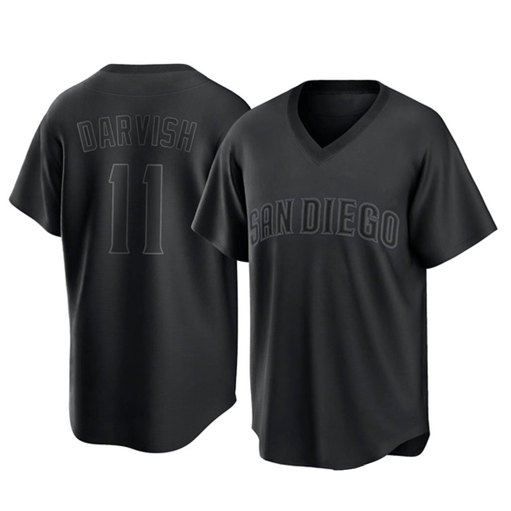 Johmsee S.Diego Padres #11 Yu Darvish Player Black Pitch Fashion Game T-shirt Stitched Jerseys