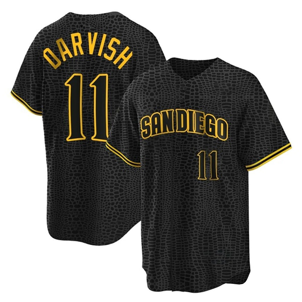 Johmsee S.Diego Padres #11 Yu Darvish Player Black Snake Skin City Home Game Stitched Jerseys