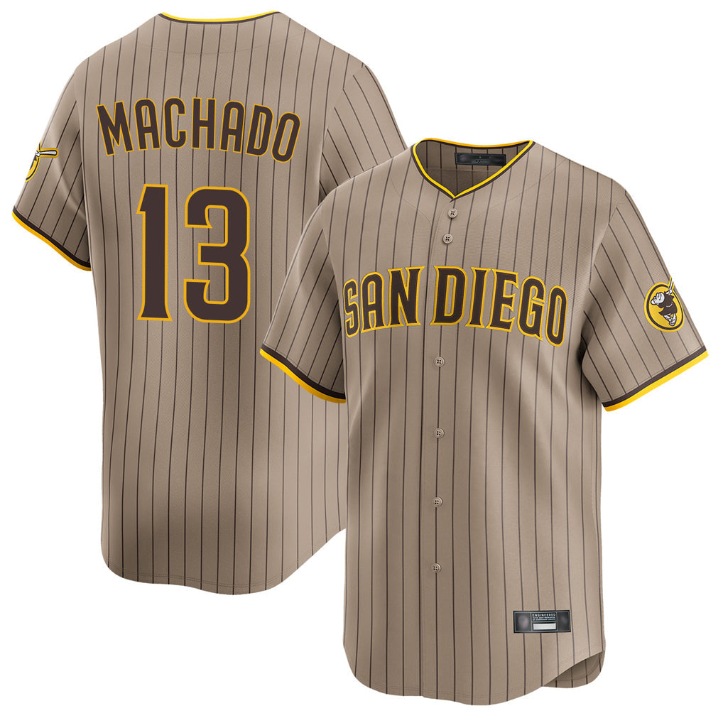 Johmsee S.Diego Padres #13 Manny Machado Player Khaki Home Limited Stitched Jerseys