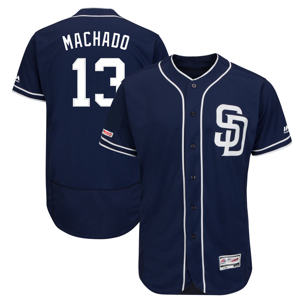 Johmsee S.Diego Padres #13 Manny Machado Player Navy Majestic Patch Flex Base Game Stitched Jerseys