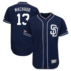Johmsee S.Diego Padres #13 Manny Machado Player Navy Majestic Patch Flex Base Game Stitched Jerseys