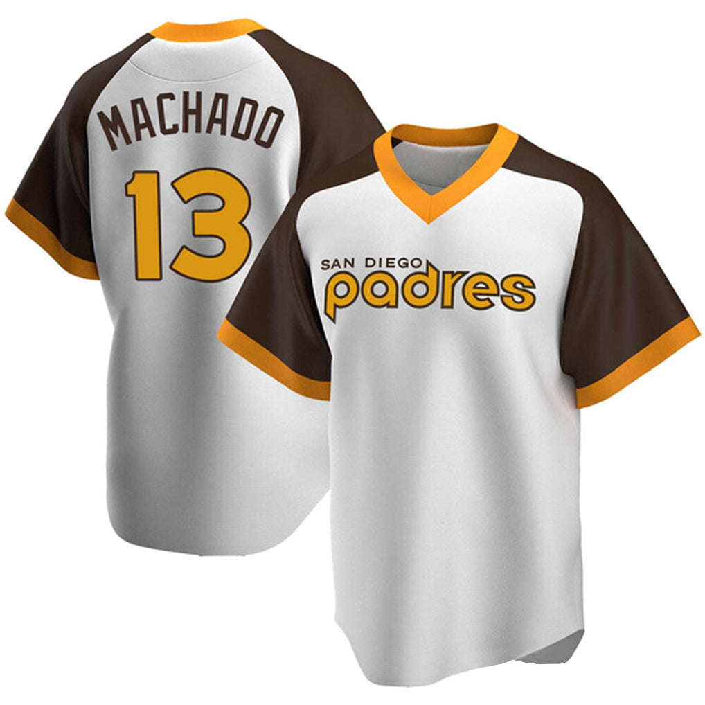 Johmsee S.Diego Padres #13 Manny Machado Player White Home Cooperstown Collection Replica Game Stitched Jerseys
