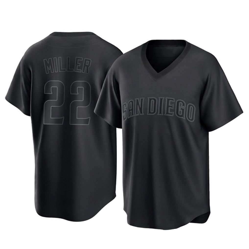Johmsee S.Diego Padres #22 Mason Miller Player Black Pitch Fashion Game T-shirt Stitched Jerseys