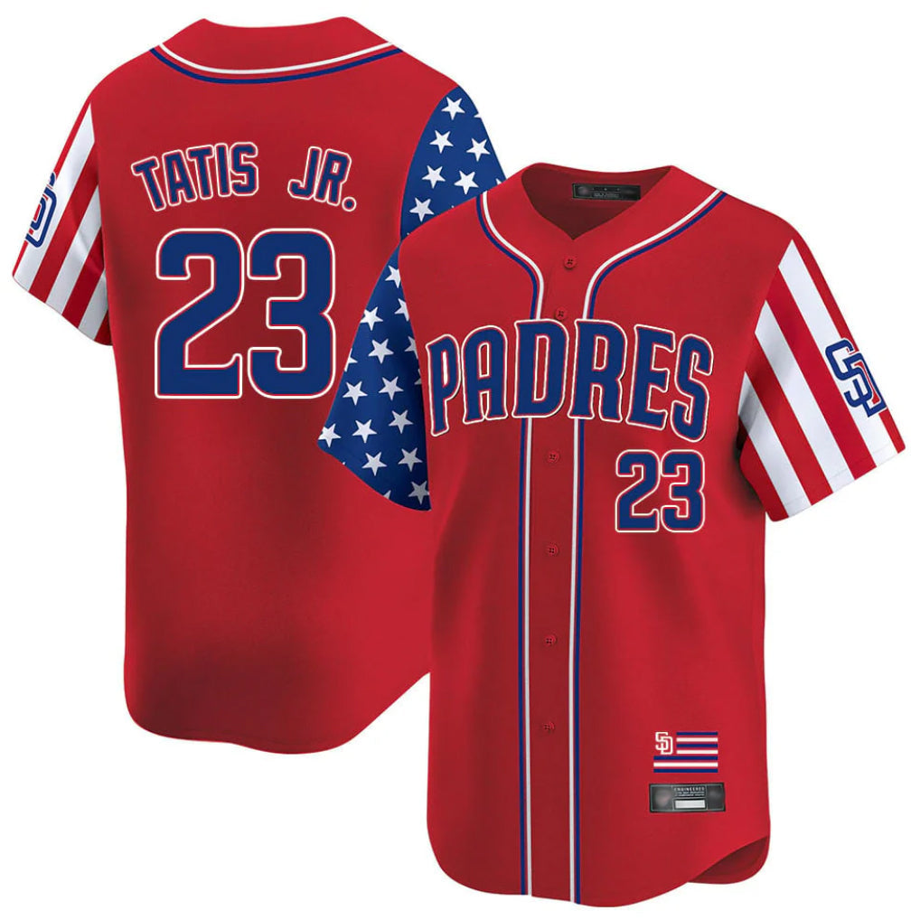 Johmsee S.Diego Padres #23 Fernando Tatis Jr Player Red Independence Day Home Limited Stitched Jerseys