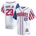 Johmsee S.Diego Padres #23 Fernando Tatis Jr Player White Independence Day Home Limited Stitched Jerseys