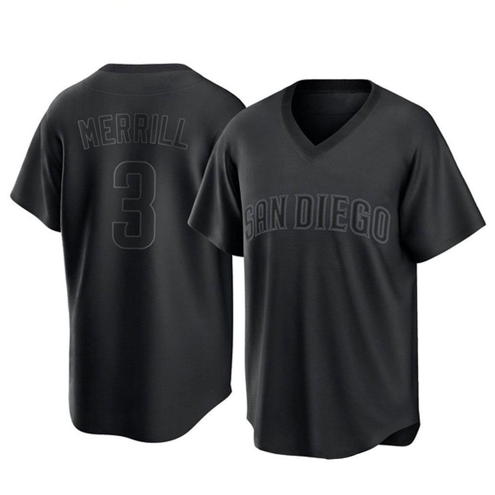 Johmsee S.Diego Padres #3 Jackson Merrill Player Black Pitch Fashion Game T-shirt Stitched Jerseys