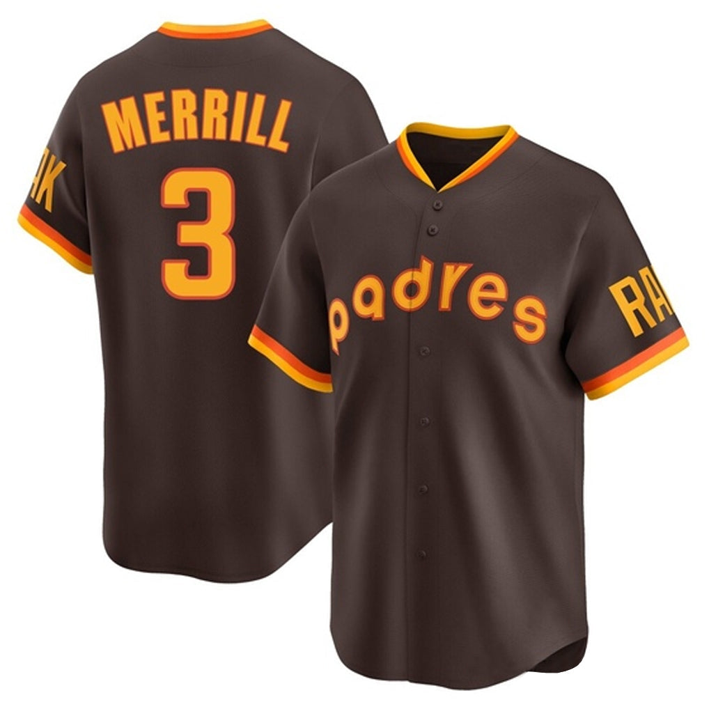 Johmsee S.Diego Padres #3 Jackson Merrill Player Brown Home Cooperstown Collection Replica Game Stitched Jerseys