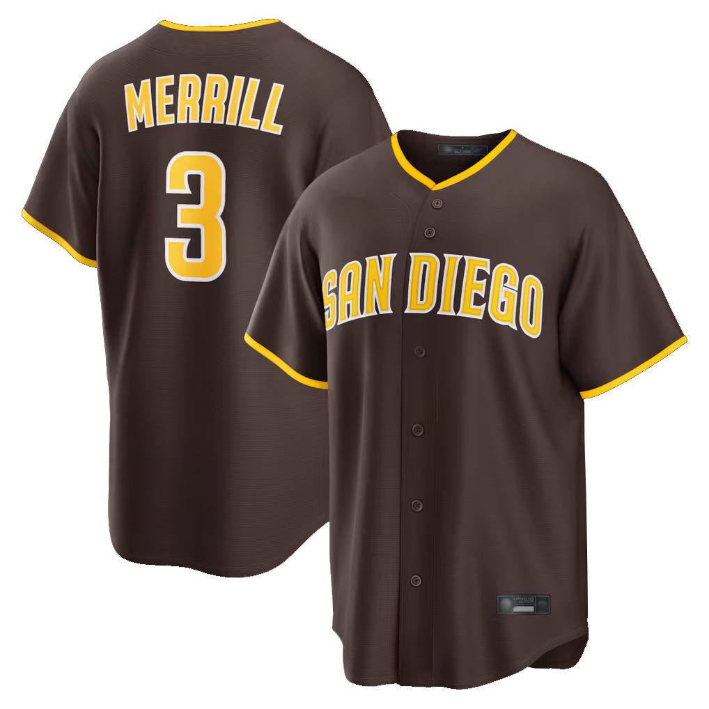 Johmsee S.Diego Padres #3 Jackson Merrill Player Brown Home Game Stitched Jerseys