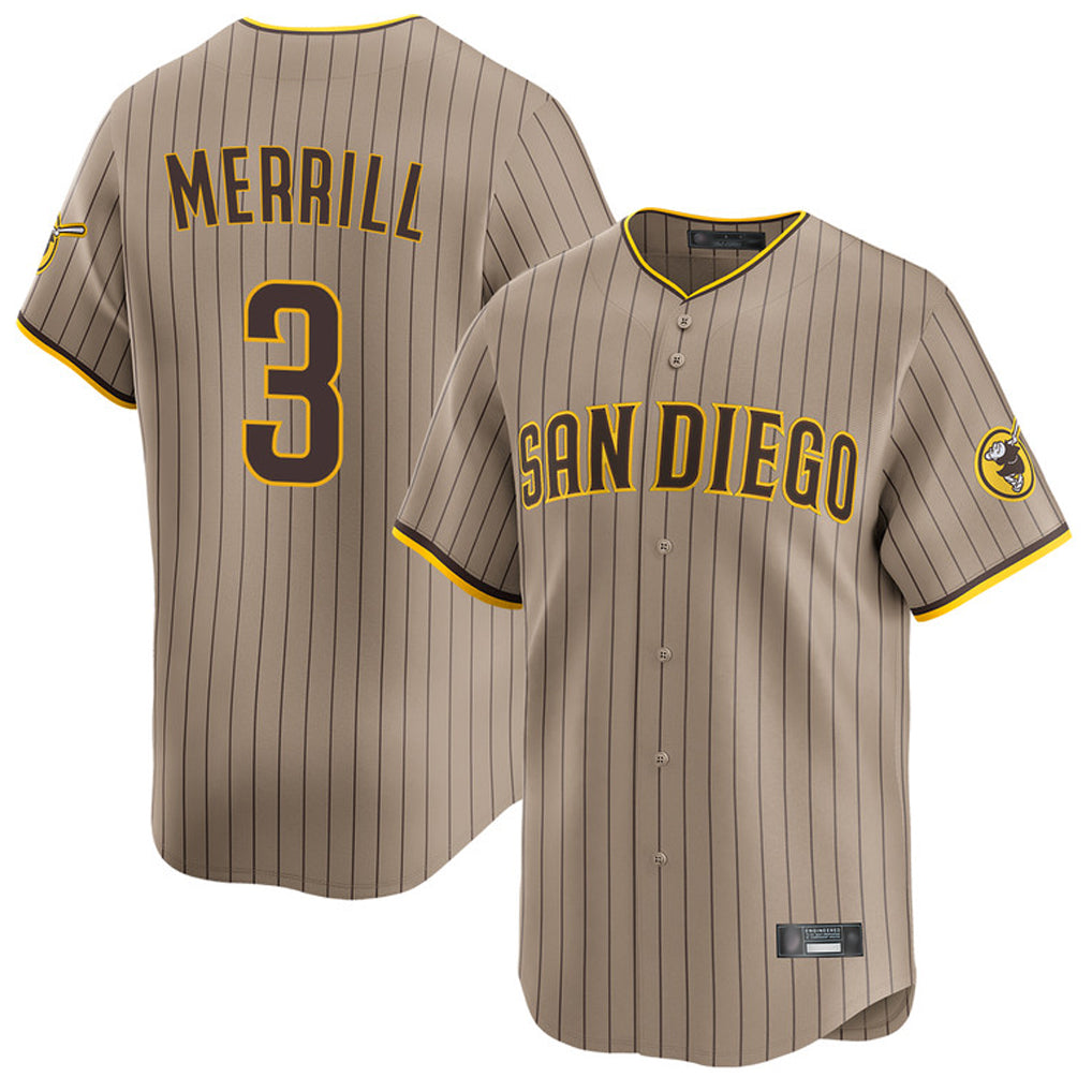 Johmsee S.Diego Padres #3 Jackson Merrill Player Khaki Home Limited Stitched Jerseys