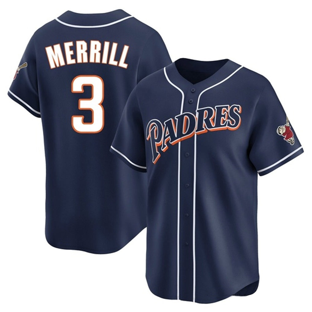 Johmsee S.Diego Padres #3 Jackson Merrill Player Navy Cooperstown Collection Limited Home Stitched Jerseys
