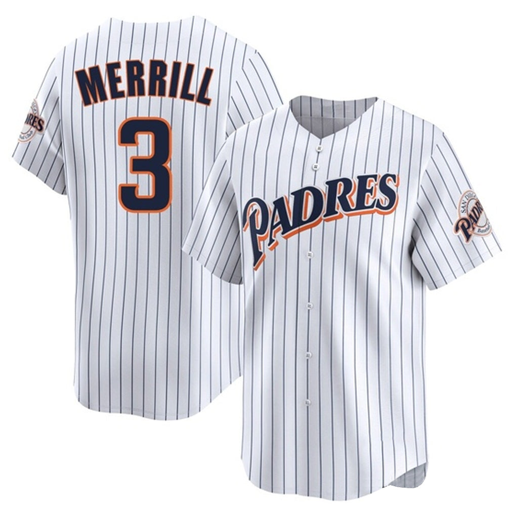 Johmsee S.Diego Padres #3 Jackson Merrill Player White Cooperstown Collection Limited Home Stitched Jerseys