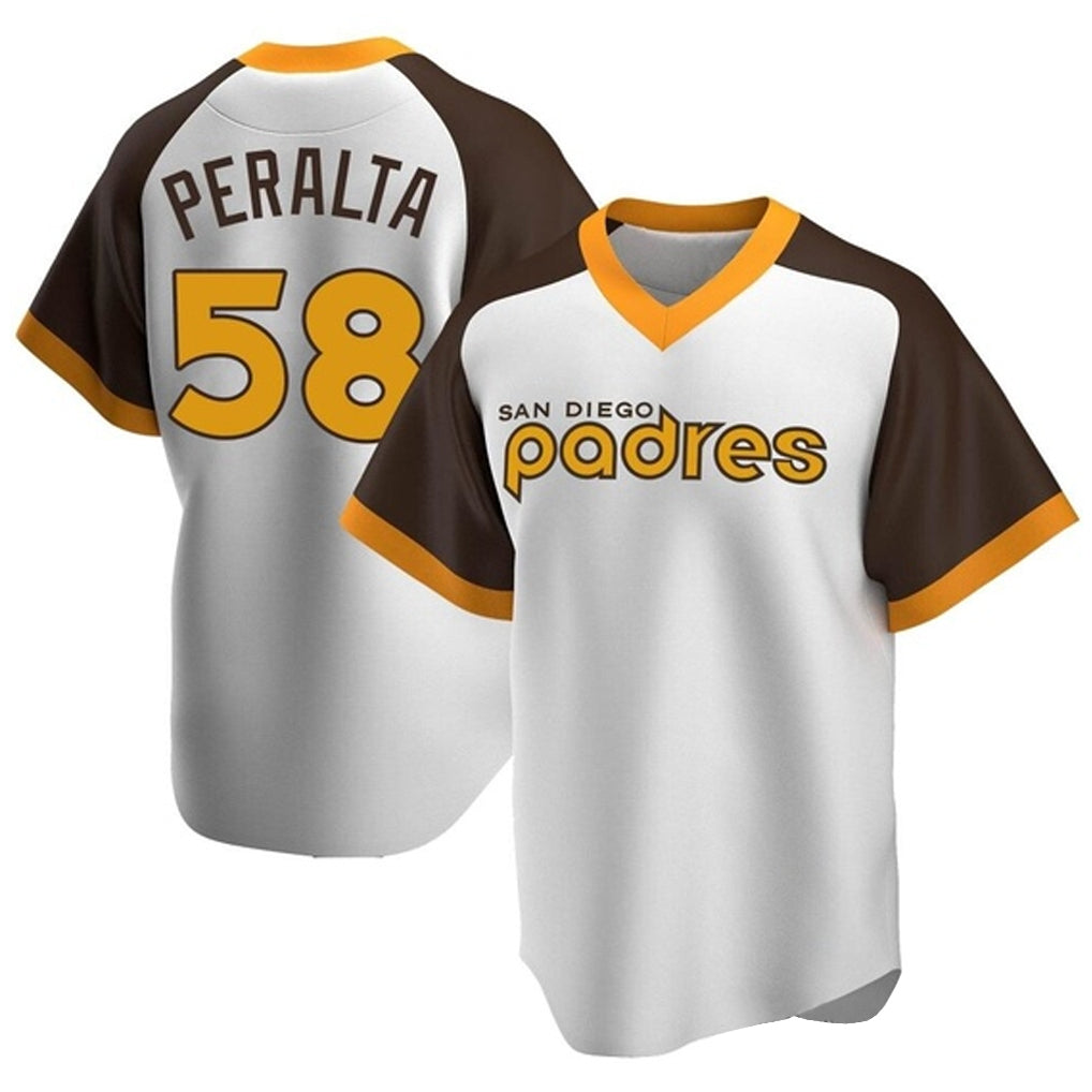 Johmsee S.Diego Padres #58 Wandy Peralta Player White Home Cooperstown Collection Replica Game Stitched Jerseys