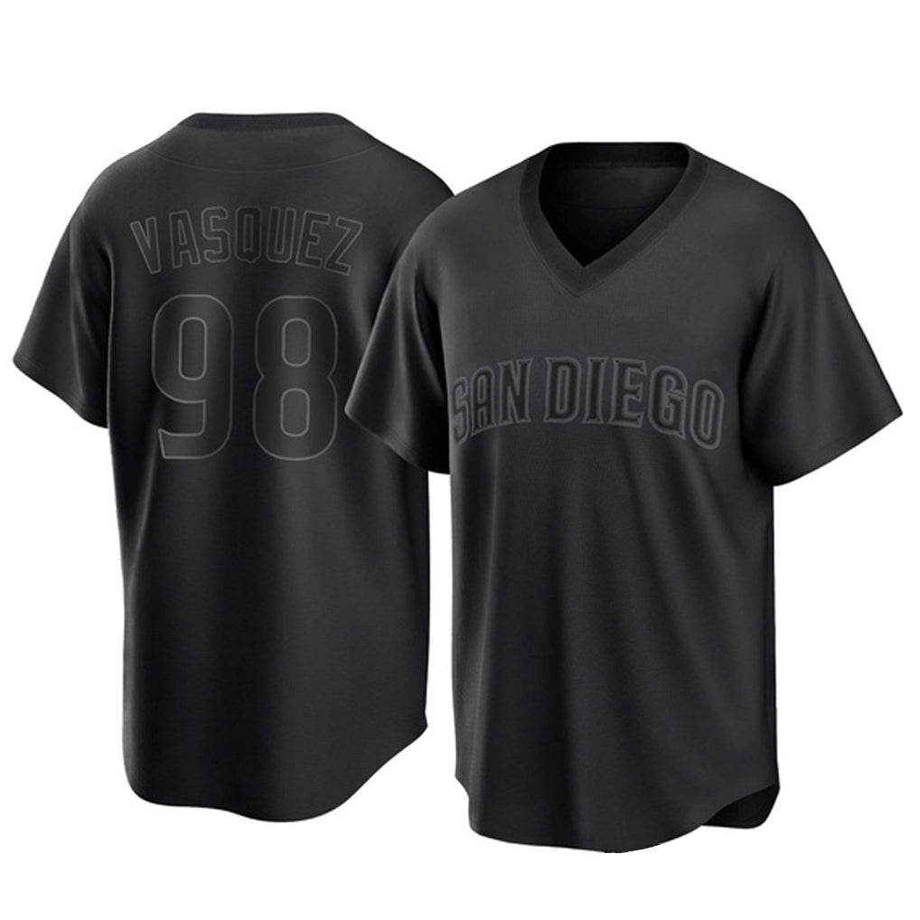 Johmsee S.Diego Padres #98 Randy Vasquez Player Black Pitch Fashion Game T-shirt Stitched Jerseys