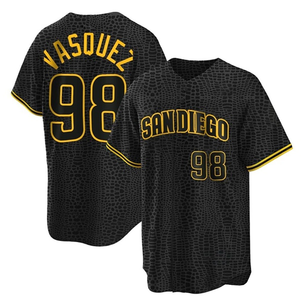 Johmsee S.Diego Padres #98 Randy Vasquez Player Black Snake Skin City Home Game Stitched Jerseys