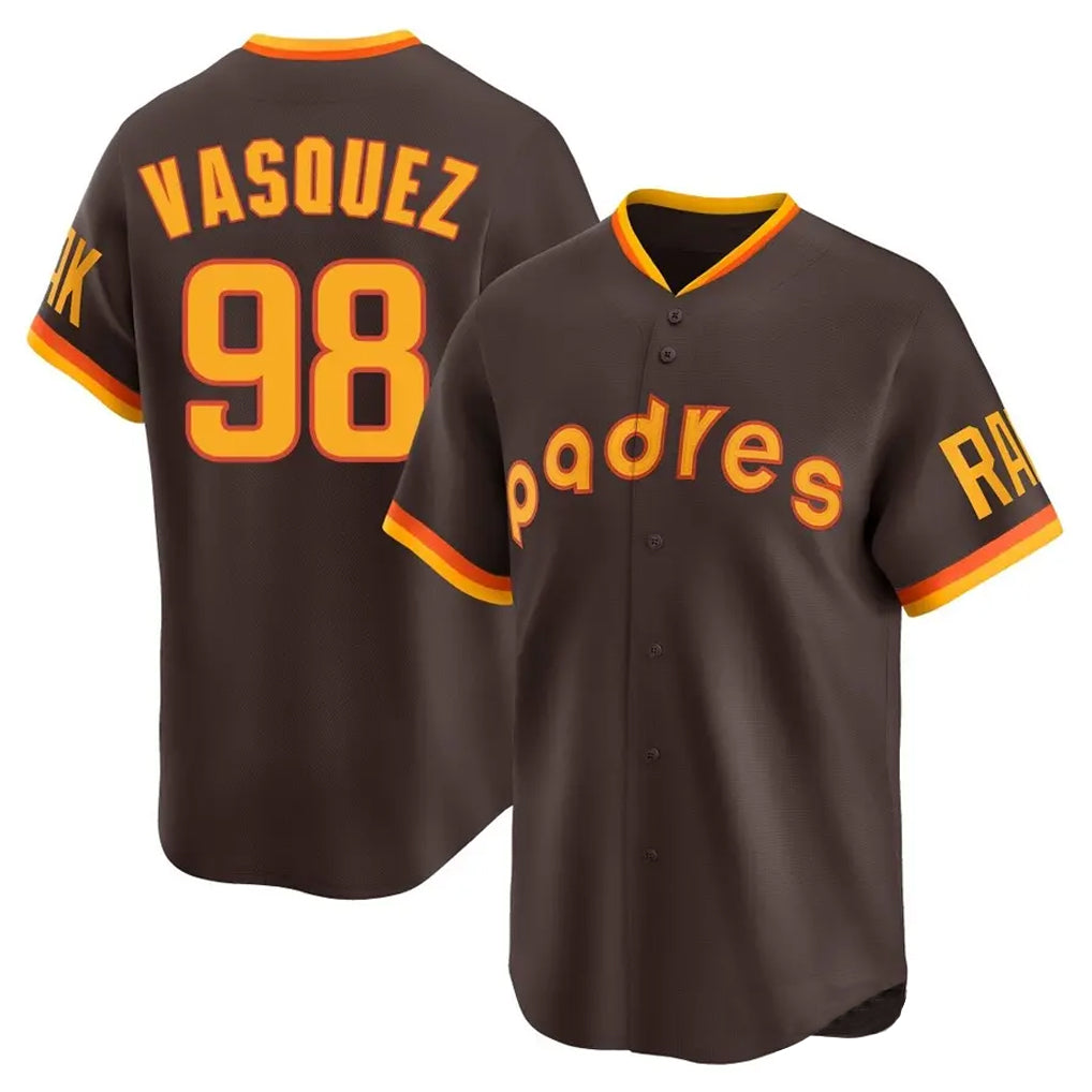 Johmsee S.Diego Padres #98 Randy Vasquez Player Brown Home Cooperstown Collection Replica Game Stitched Jerseys