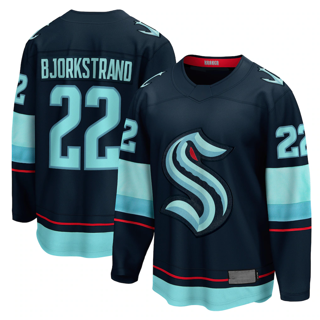Johmsee S.Kraken #22 Oliver Bjorkstrand Deep Sea Blue Home Breakaway Player Jerseys