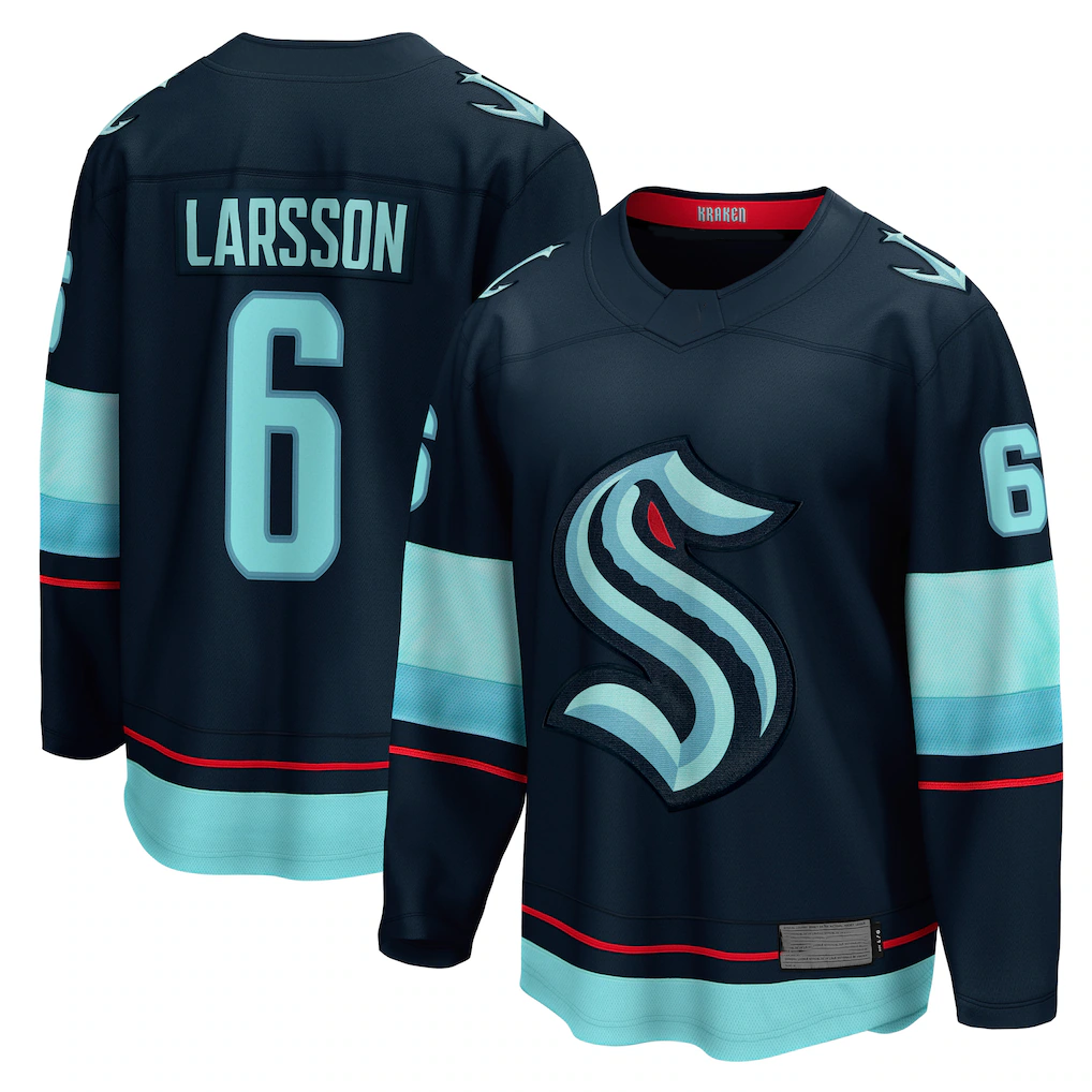 Johmsee S.Kraken #6 Adam Larsson Deep Sea Blue Home Breakaway Player Jerseys