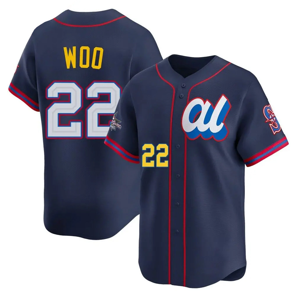 Johmsee S.Mariners #22 Bryan Woo Player Navy American League All-Star Edition Limited Stitched Jerseys