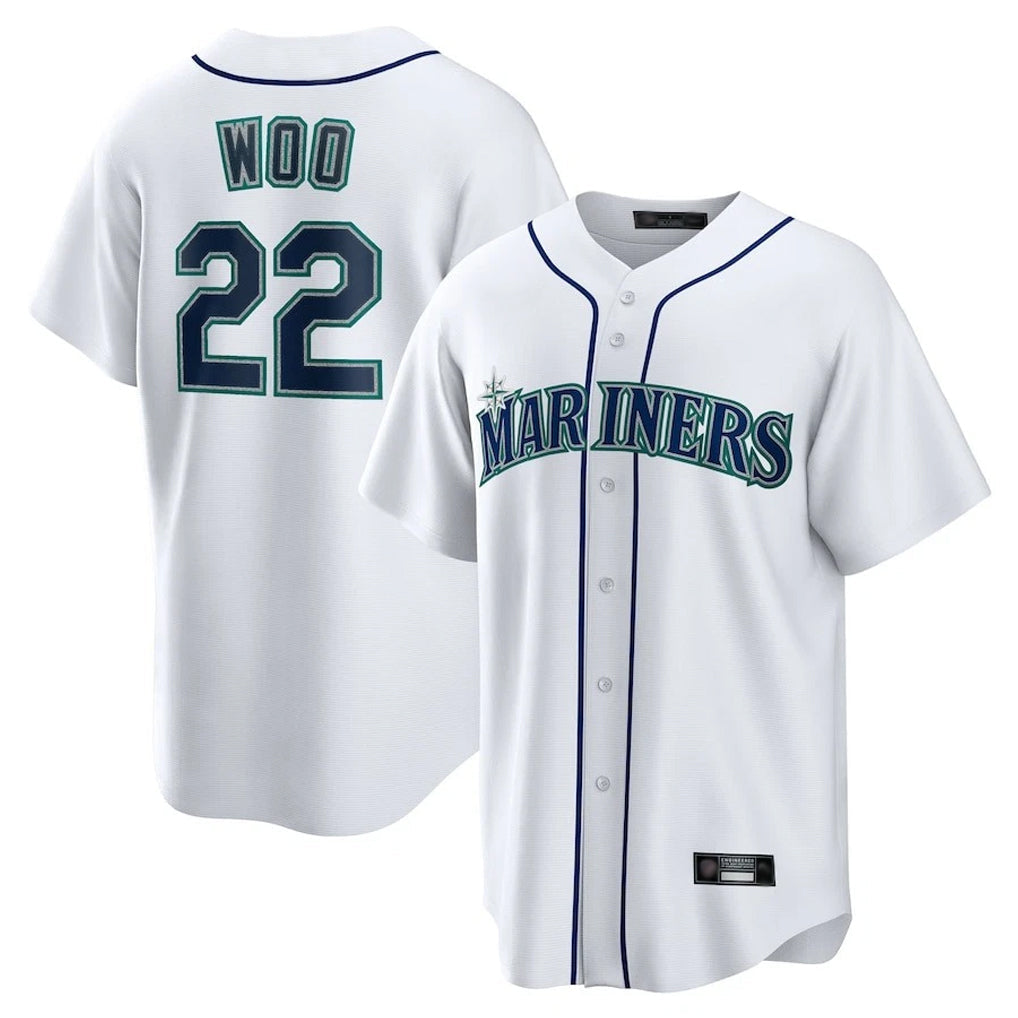 Johmsee S.Mariners #22 Bryan Woo Player White Home Game Stitched Jerseys