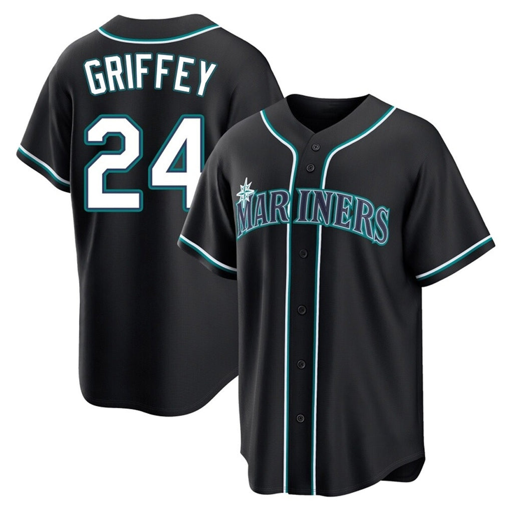 Johmsee S.Mariners #24 Ken Griffey Jr Player Black Fashion Home Limited Stitched Jerseys