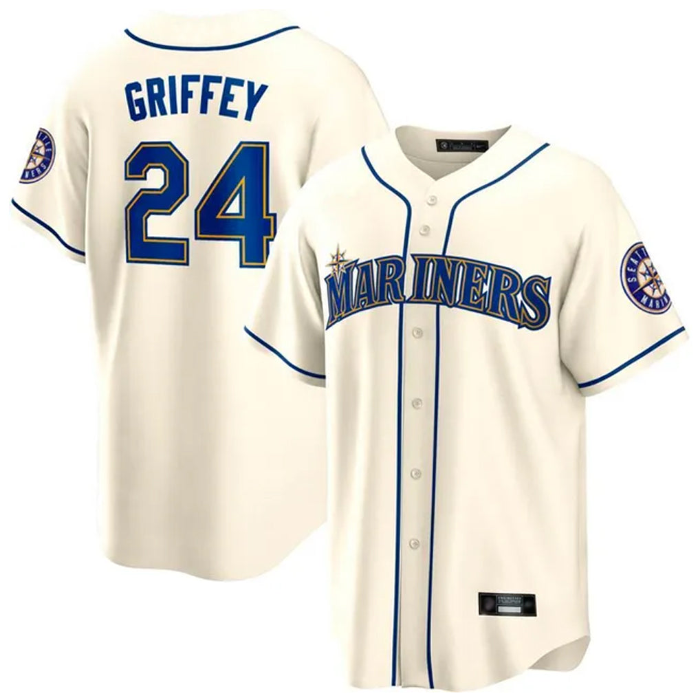 Johmsee S.Mariners #24 Ken Griffey Jr Player Cream Cooperstown Home Limited Stitched Jerseys