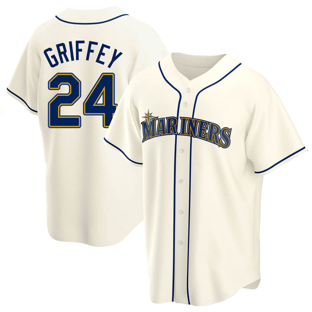 Johmsee S.Mariners #24 Ken Griffey Jr Player Cream Home Game Stitched Jerseys