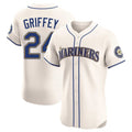 Johmsee S.Mariners #24 Ken Griffey Jr Player Cream Home Limited Elite Stitched Jerseys