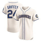Johmsee S.Mariners #24 Ken Griffey Jr Player Cream Home Limited Elite Stitched Jerseys