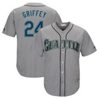 Johmsee S.Mariners #24 Ken Griffey Jr Player Gray Cool Base Home Game Stitched Jerseys