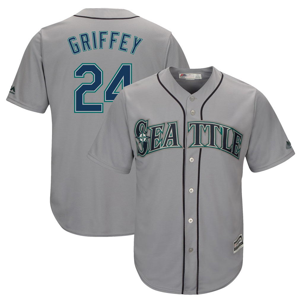 Johmsee S.Mariners #24 Ken Griffey Jr Player Gray Cool Base Home Game Stitched Jerseys