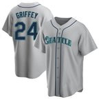 Johmsee S.Mariners #24 Ken Griffey Jr Player Gray Home Game Stitched Jerseys