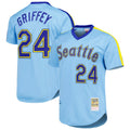 Johmsee S.Mariners #24 Ken Griffey Jr Player Light Blue Mitchell & Ness Cooperstown Collection Game Stitched Jerseys