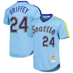 Johmsee S.Mariners #24 Ken Griffey Jr Player Light Blue Mitchell & Ness Cooperstown Collection Game Stitched Jerseys