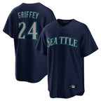 Johmsee S.Mariners #24 Ken Griffey Jr Player Navy Home Game Stitched Jerseys