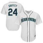 Johmsee S.Mariners #24 Ken Griffey Jr Player White Cool Base Home Game Stitched Jerseys