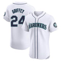 Johmsee S.Mariners #24 Ken Griffey Jr Player White Home Limited Elite Stitched Jerseys