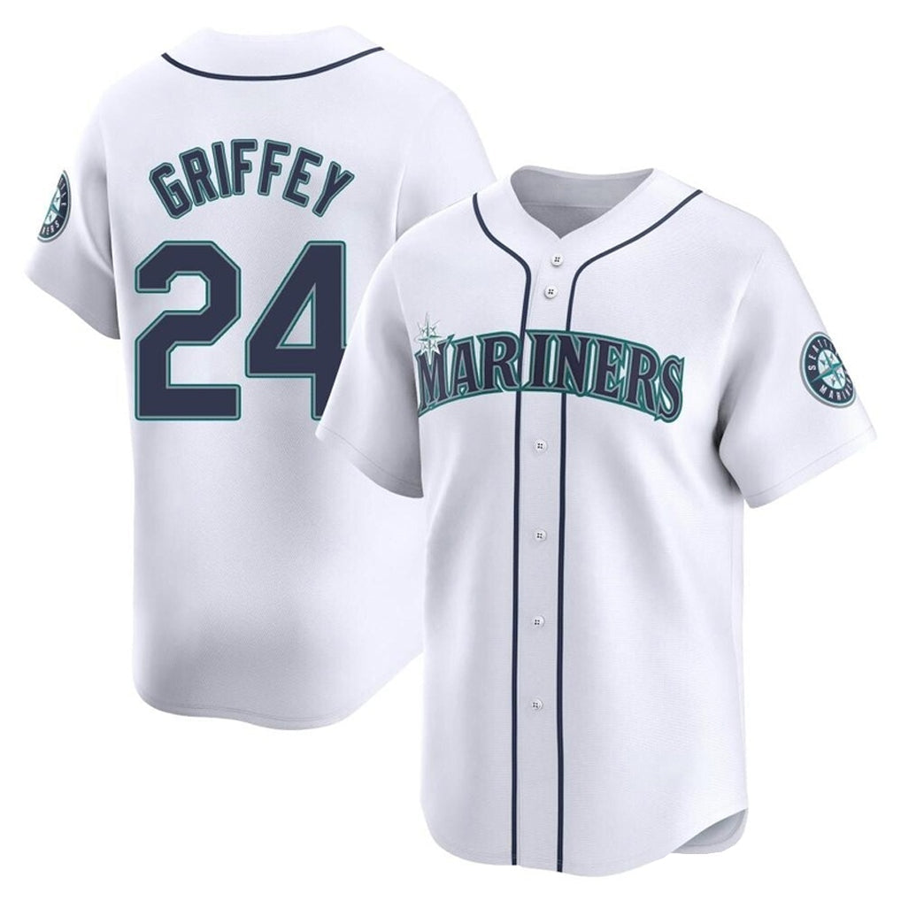 Johmsee S.Mariners #24 Ken Griffey Jr Player White Home Limited Stitched Jerseys