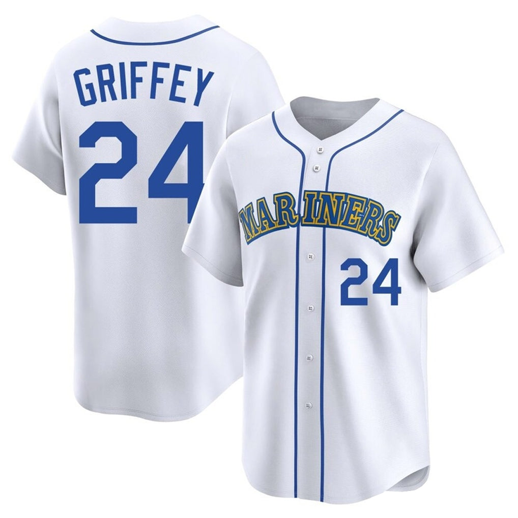 Johmsee S.Mariners #24 Ken Griffey Jr Player White Pitch Fashion Game Stitched Jerseys