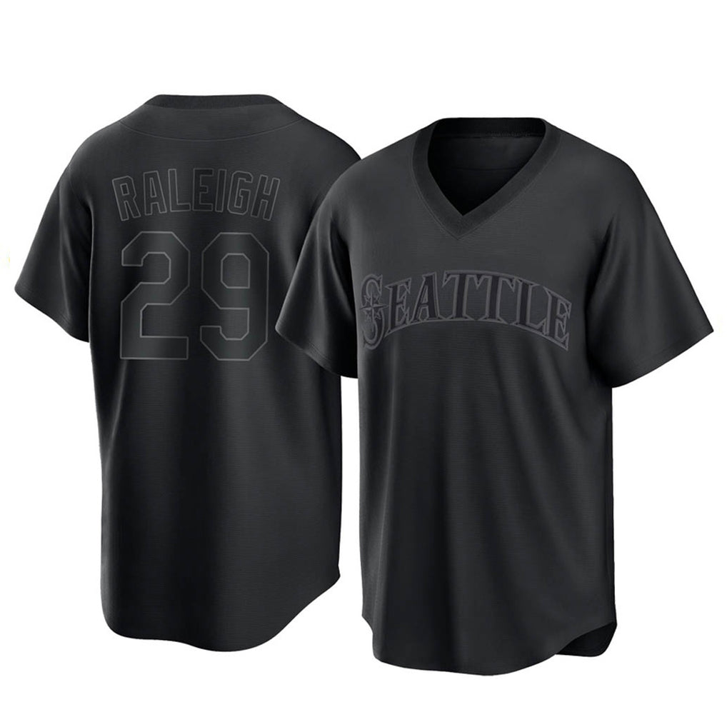 Johmsee S.Mariners #29 Cal Raleigh Player Black Replica Fashion T-shirt Stitched Jerseys